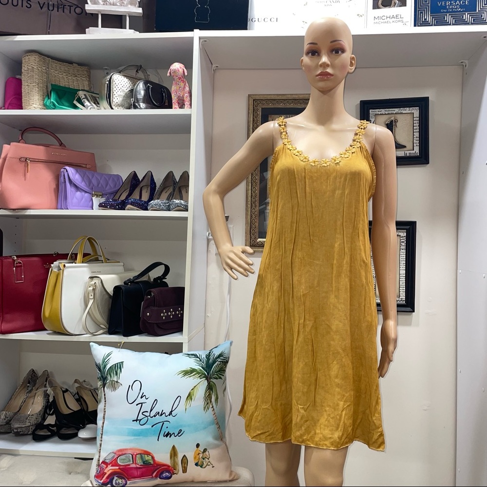 Andromede Paris NWOT! Mustard Yellow Floral Straps Lace Dress Size M